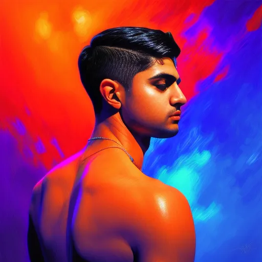 Magic AI avatar of Josh Treon (AI Profile picture of him with blue and red mixed background, looking to the side) 