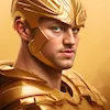A very realistic ai profile picture of Tom Dekan as a god-like person wearing golden armour